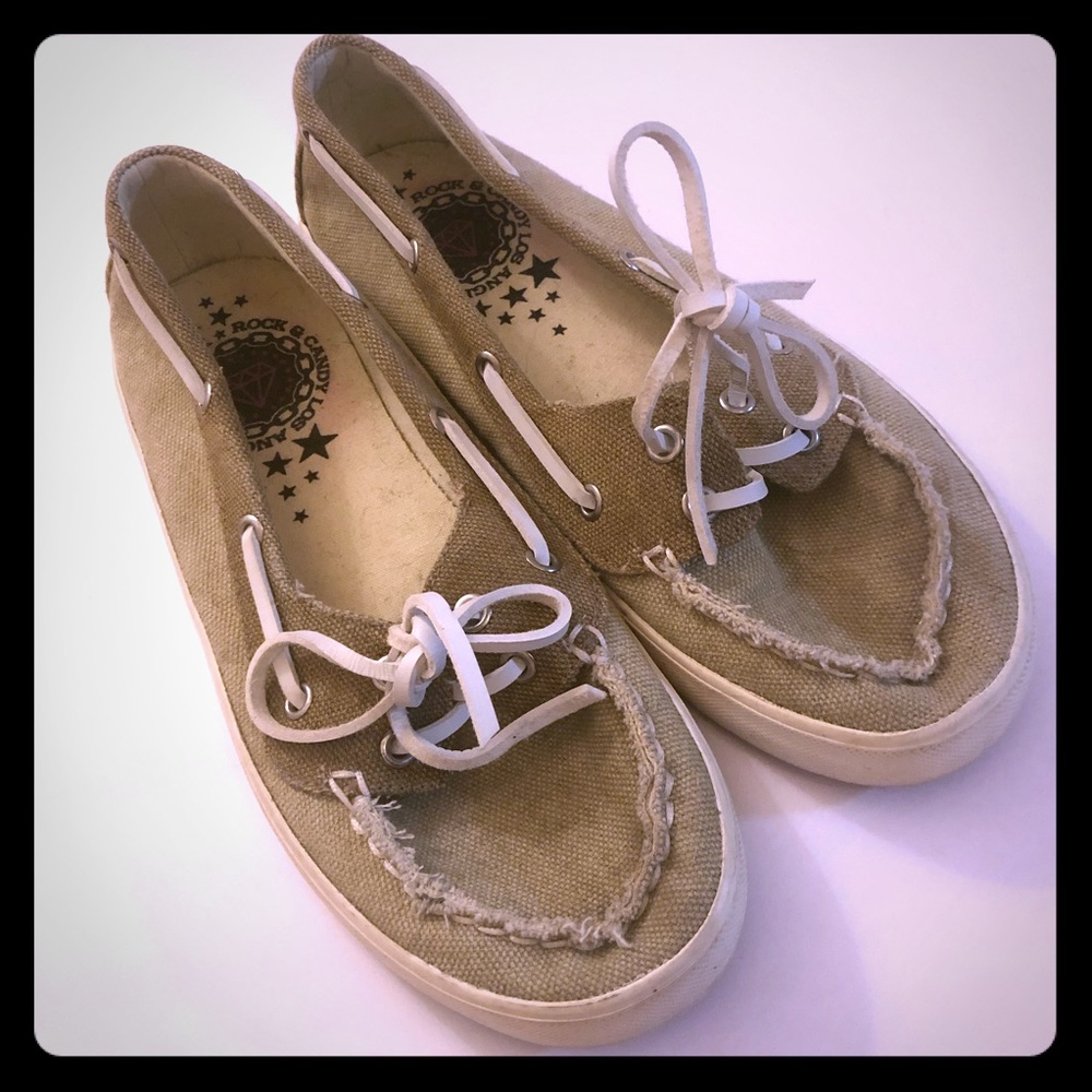 Tan Beige Rock & Candy Sherine Size 7.5 Boat Shoes